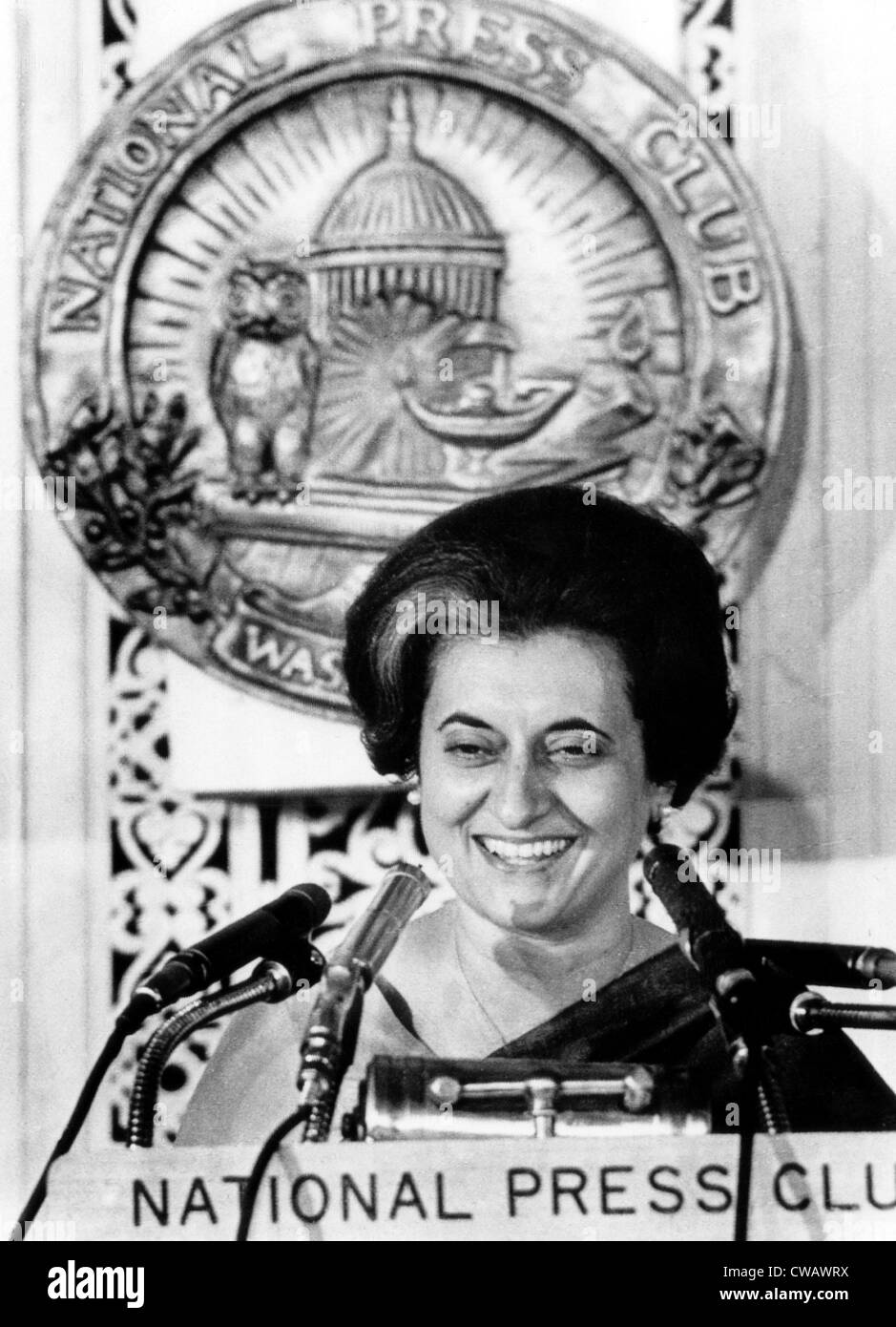 Indian Prime Minister, Indira Ghandi as she speaks at a luncheon meeting of the National Press Club, March 29, 1966. Courtesy: Stock Photo