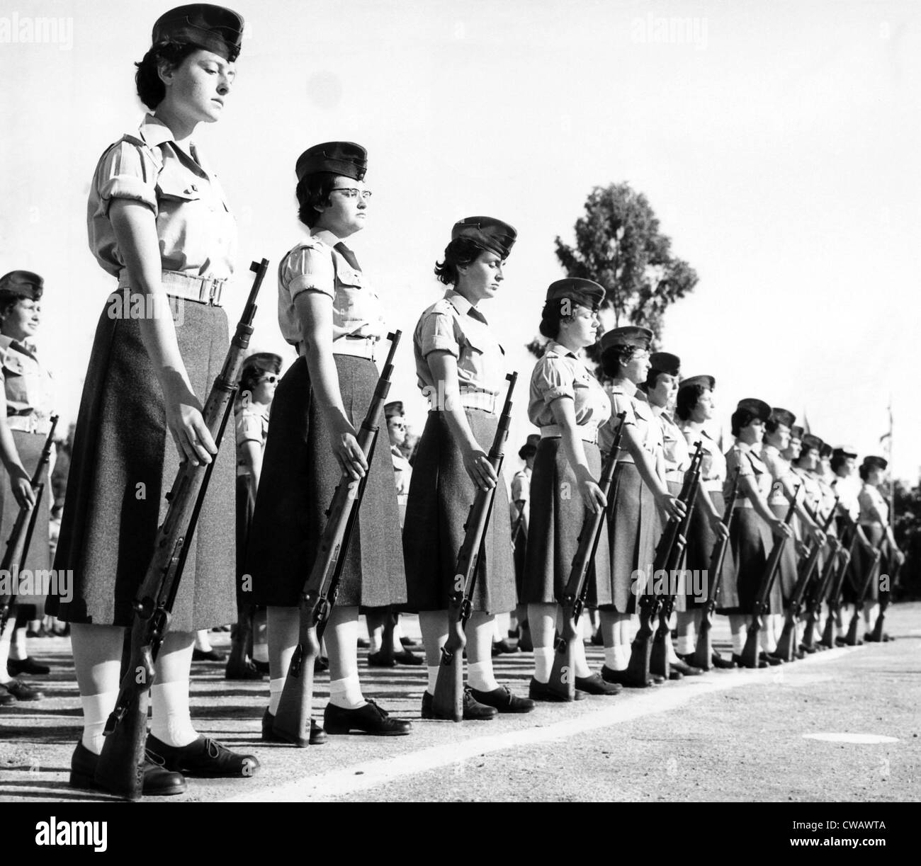 Women army officers lined up for a parade somewhere in Israel. April 1958.Courtesy: CSU Archives/Everett Collection Stock Photo
