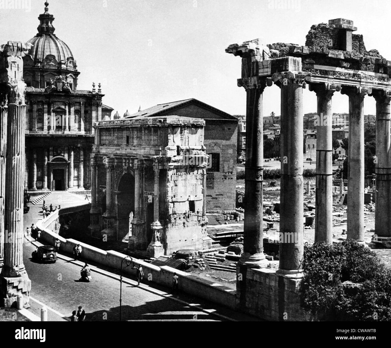 Roman Forum Arch of Septimius Severus, ca. 1953. Courtesy: CSU Archives/Everett Collection Stock Photo