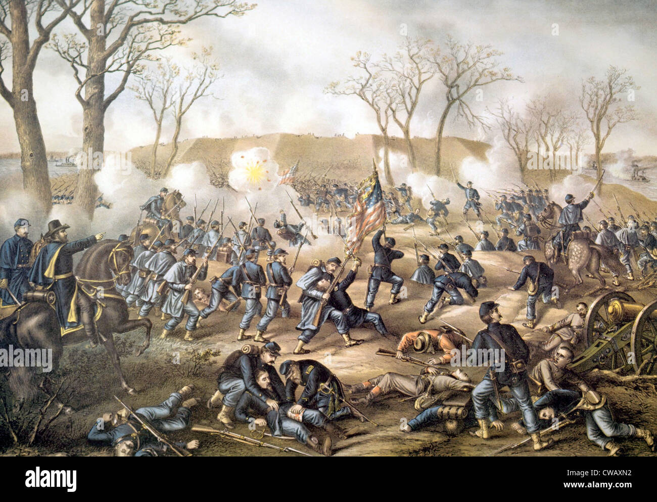 The Battle of Fort Donelson, February 16, 1862, lithograph by Kurz & Allison, 1889 Stock Photo