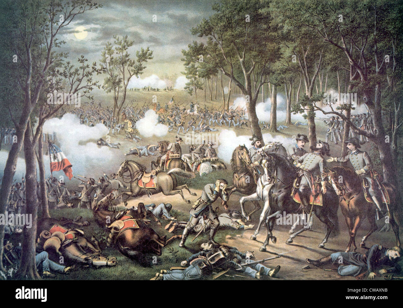 The Battle of Chancellorsville, May 2-4, 1863, lithograph by Kurz & Allison, 1889 Stock Photo