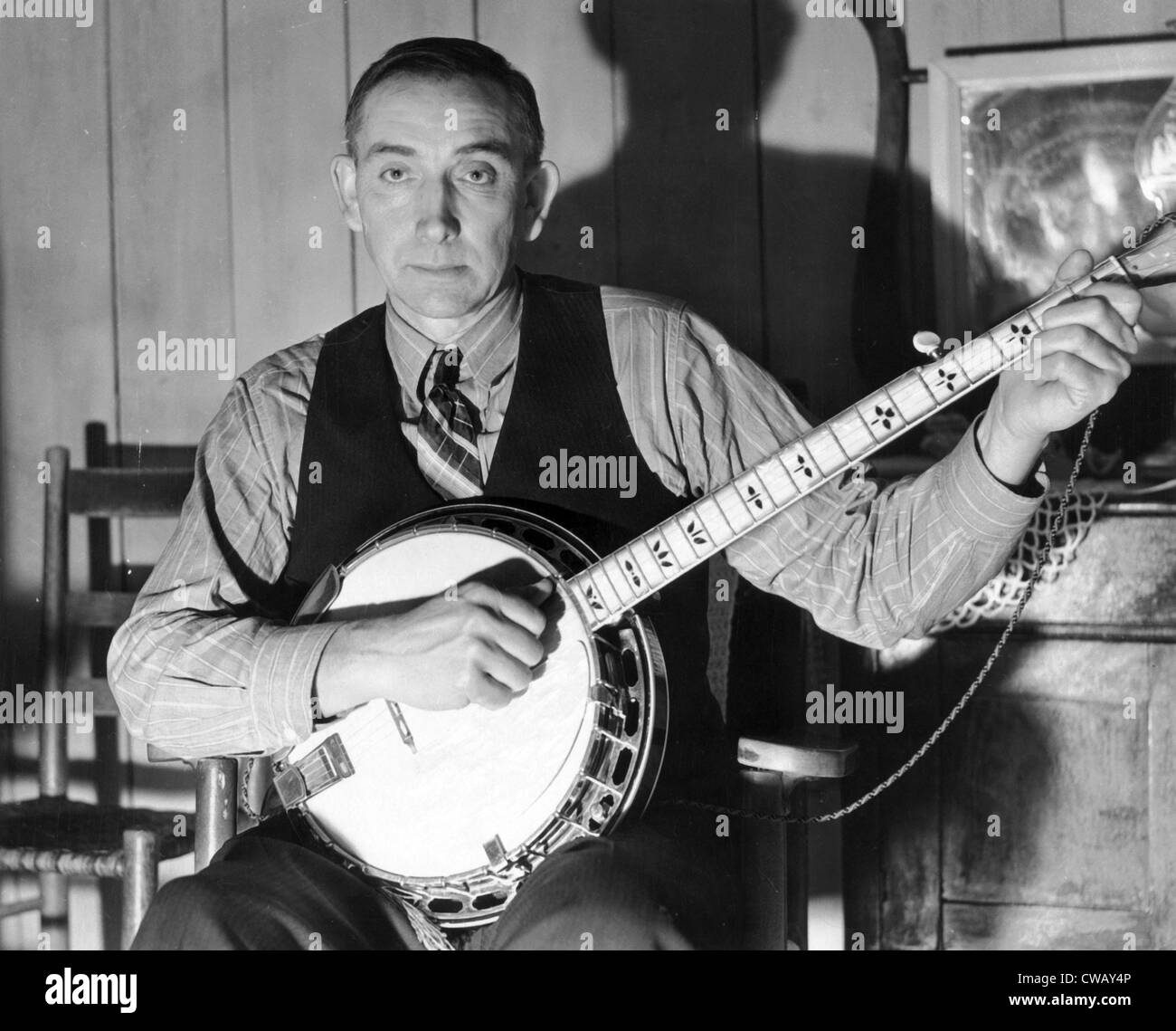 Wade Ward, of the Bog Trotters Band, with banjo, Galax, Virginia, 1937. Stock Photo