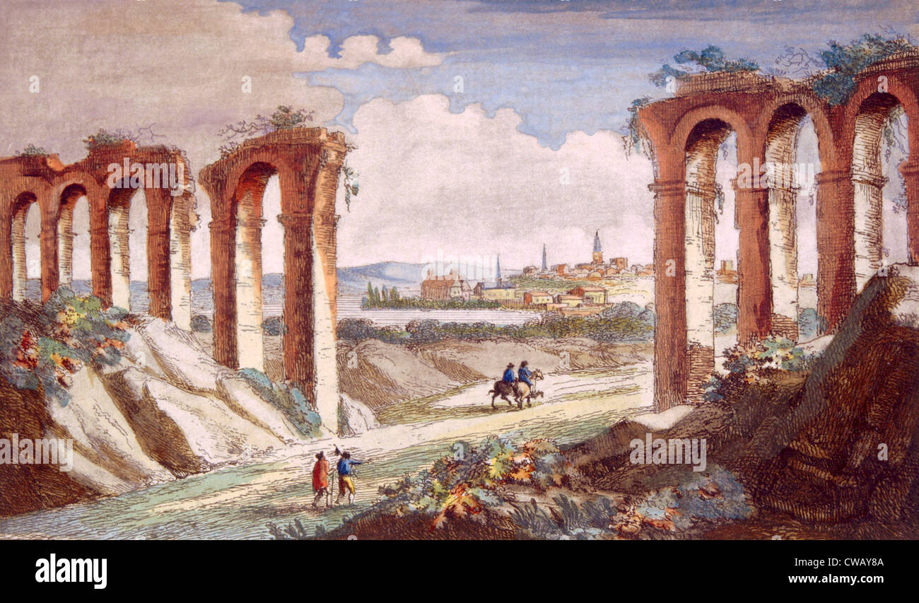 Roman aquaduct in France, c. 1835. Stock Photo