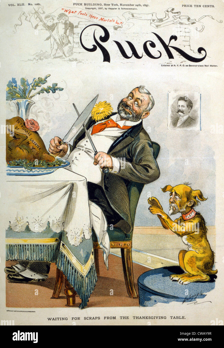Thanksgiving, Puck Magazine cover entitled Waiting for scraps from the Thanksgiving table, Political cartoon showing Richard Stock Photo