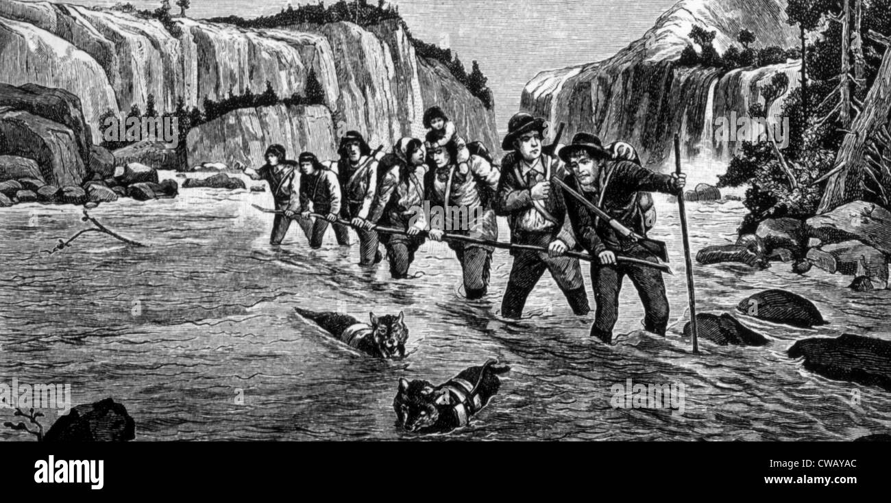 The Gold Rush, prospectors on their way to the Klondike, engraving 1898 Stock Photo