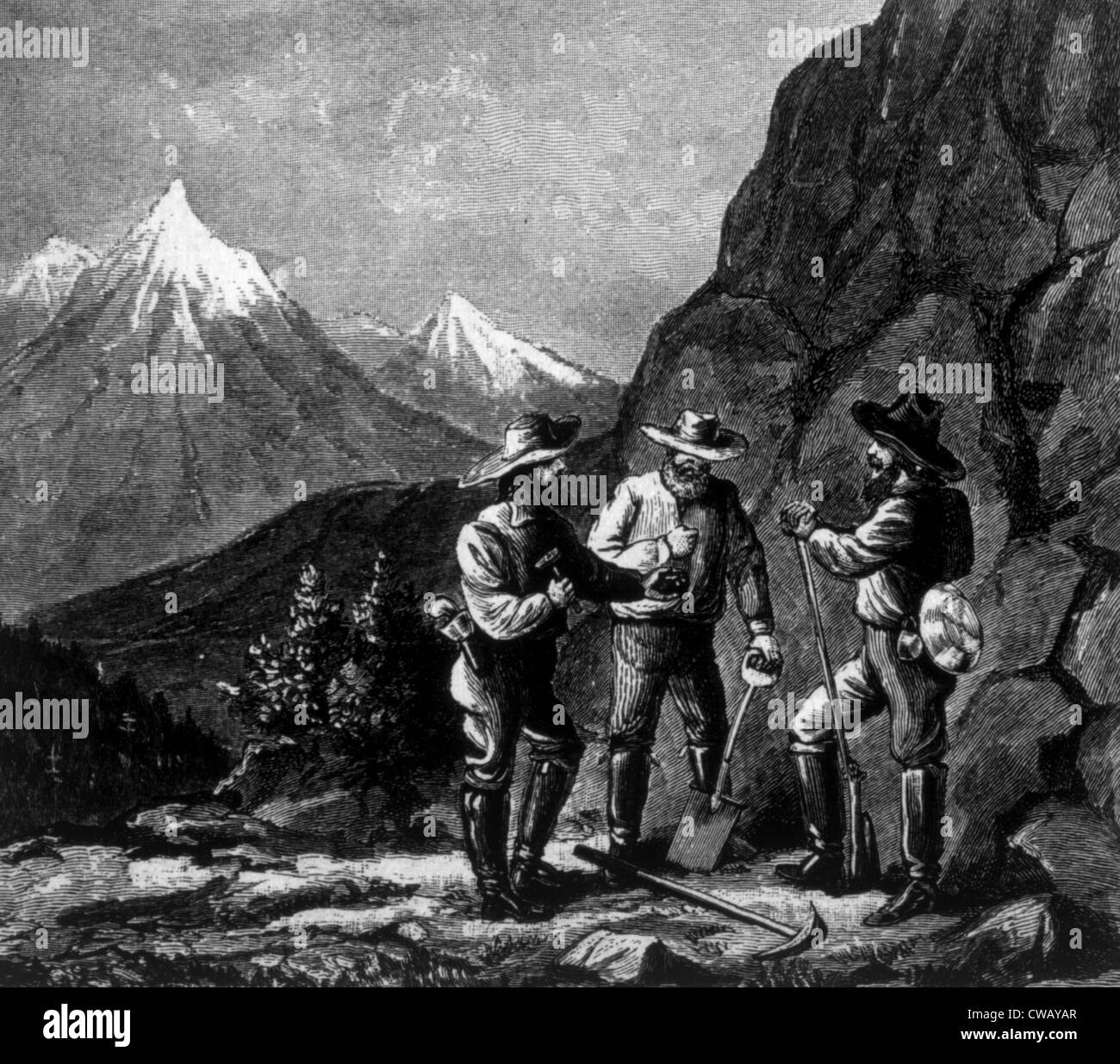 The Gold Rush, gold prospectors, engraving 1897 Stock Photo Alamy