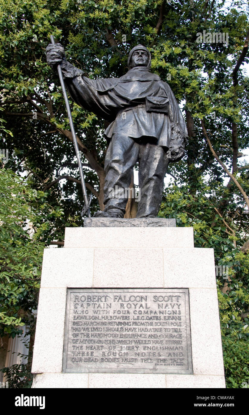 Statue of Robert Falcon Scott, Captain Royal Navy, with inscripton