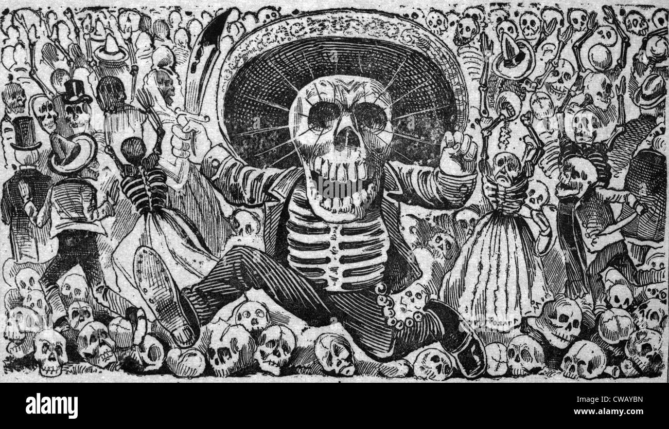 Detail of death from Calaveras del monton, numero 1, translation: Skulls from the heap, number 1, Broadside showing a male Stock Photo