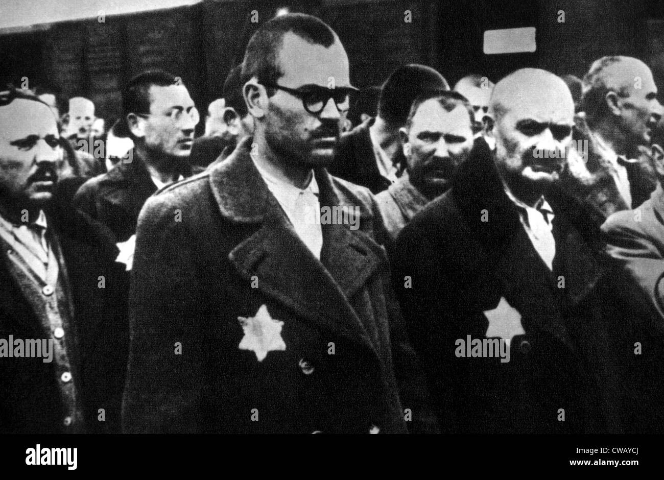 Jewish prisoners at concentration camp railway station, 1944 Stock Photo