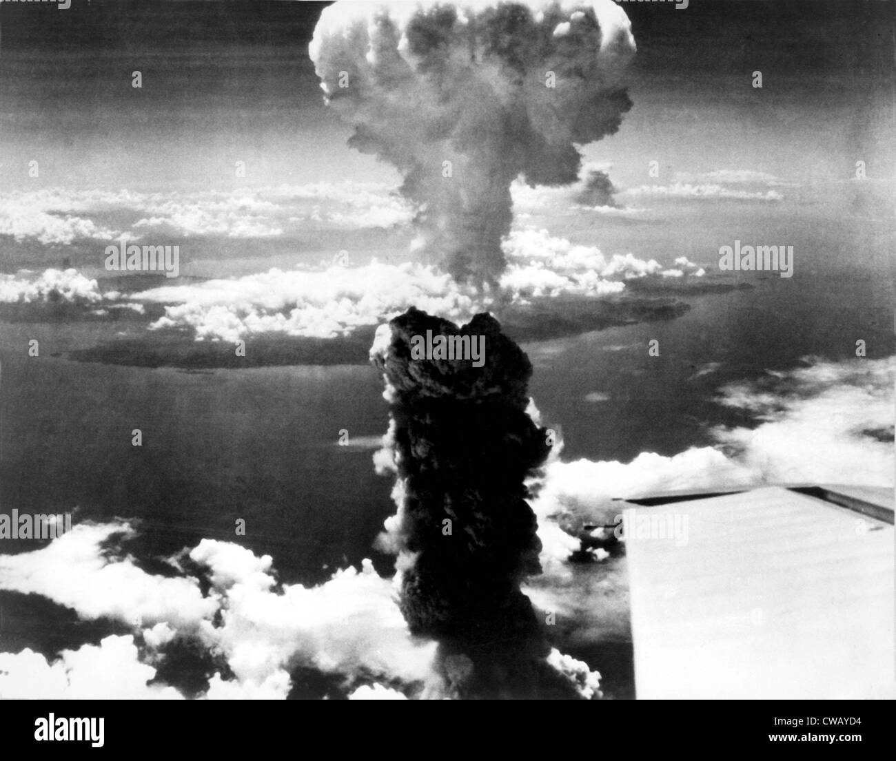 Atomic bomb. A mushroom cloud rises more than 60,000 feet into the air over Nagasaki, Japan after an atomic bomb was dropped by Stock Photo
