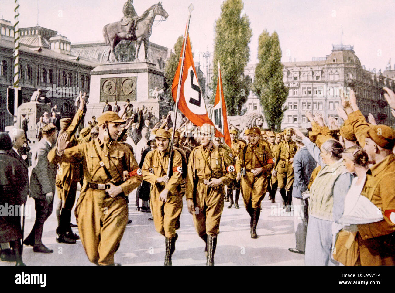 Nazi Germany, German Nazi activist Horst Wessel marching at the head of his storm troopers in Nuremberg, 1929. Stock Photo