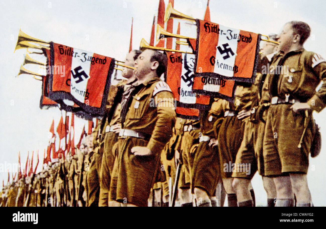 Nazi Germany, Fanfare of Hitler Youth, c. 1933. Stock Photo