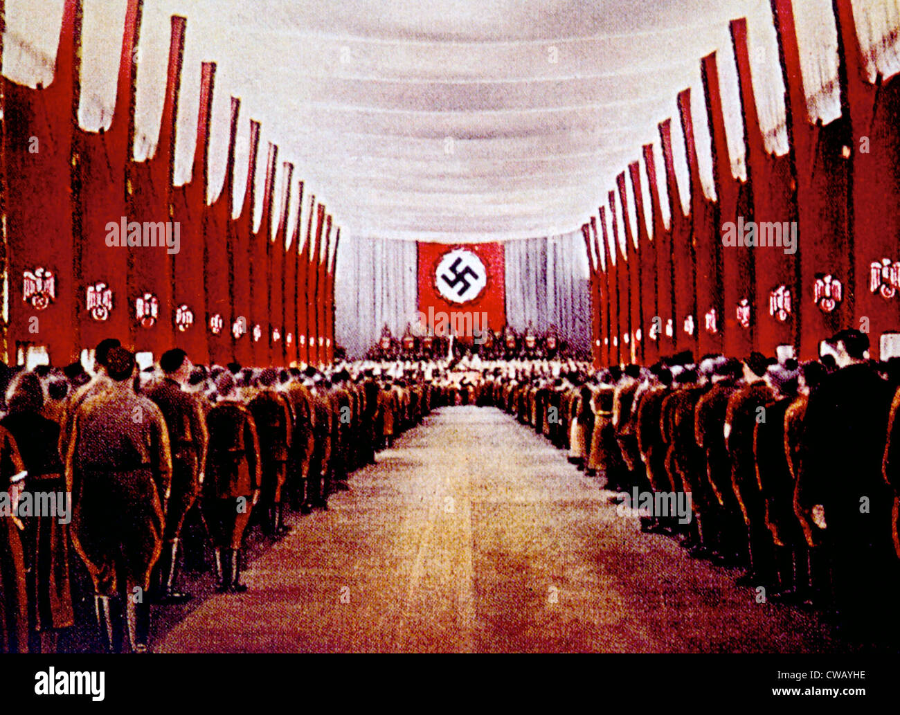 Nazi Germany, SA (Sturmabteilung) troops in the Congress Hall, Nuremberg, 1933. Stock Photo