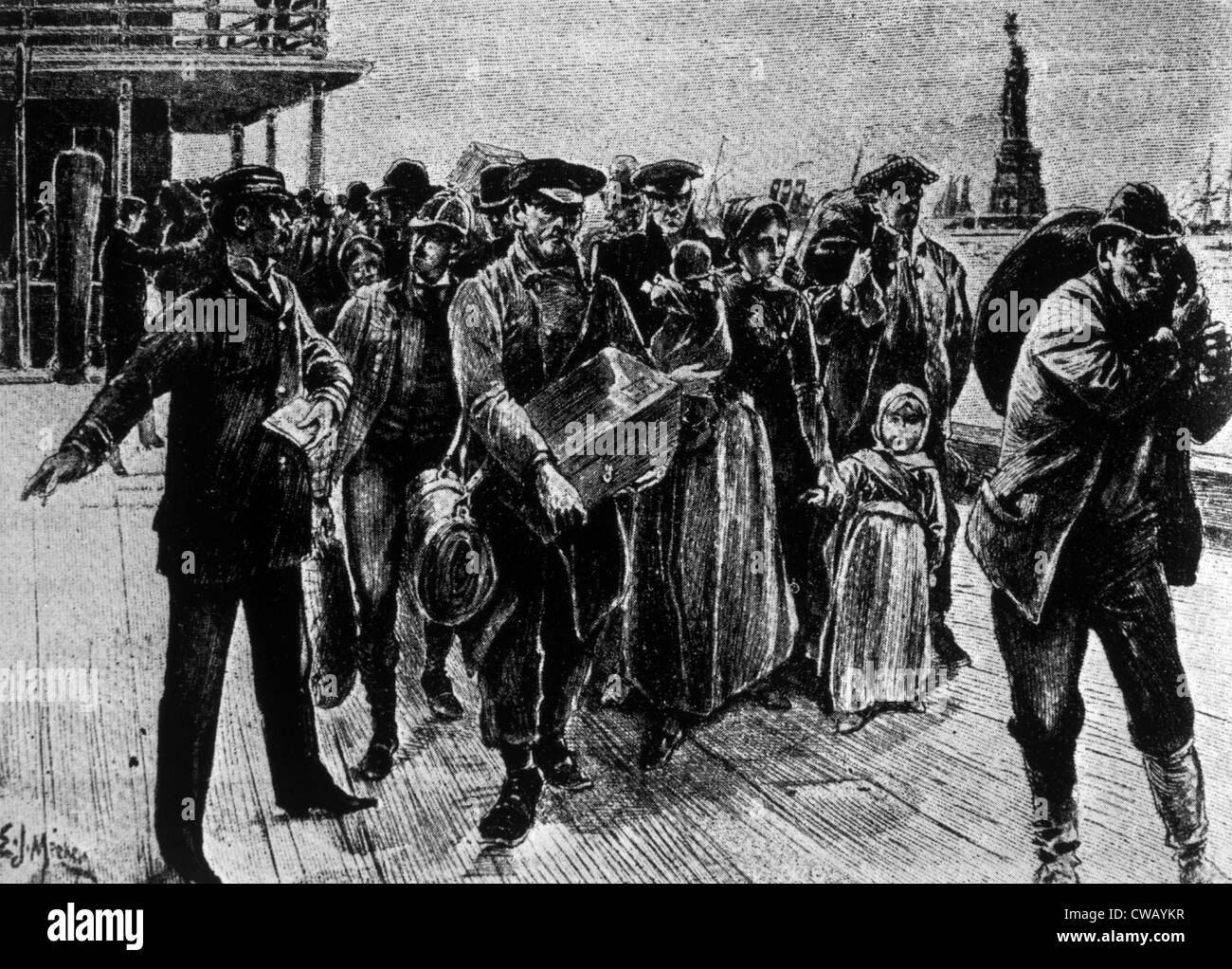 Immigrants arriving in New York City in the late 19th century Stock Photo