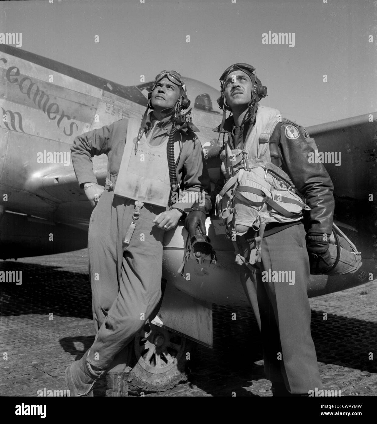 Colonel Benjamin O. Davis, and Edward C. Gleed, air base, by Toni Frissell, Ramitelli, Italy, March 1945. Stock Photo