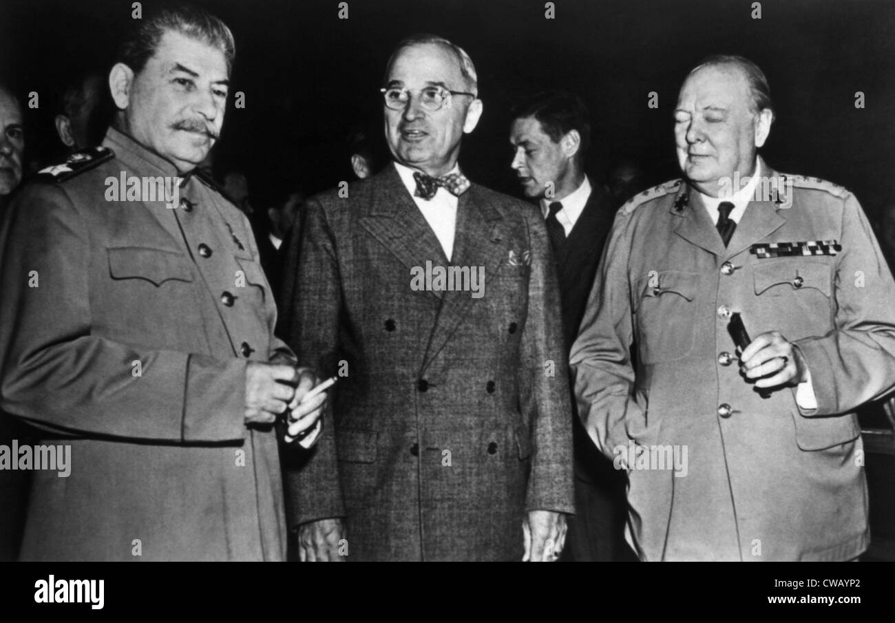 The Potsdam Conference, Josef Stalin, Harry S. Truman, Winston Churchill, 1945. Stock Photo