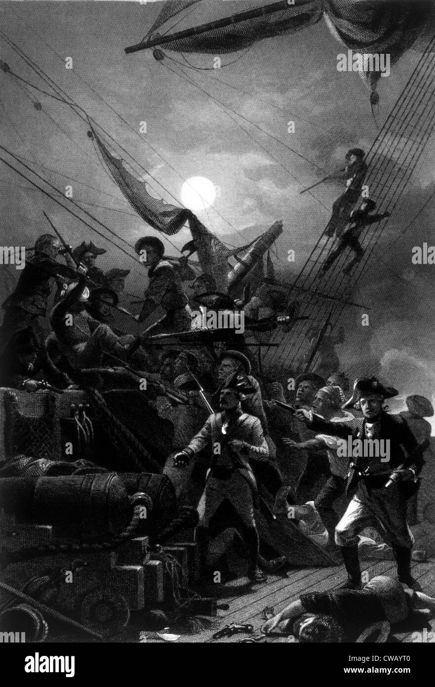 Captain John Paul Jones capturing the British ship Serapis, September 23, 1779 Stock Photo