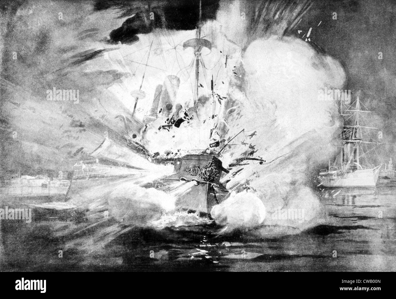 The Spanish American War (April-August 1898), illustration from Leslie's Weekly of the destruction of the U.S.S. Maine at Stock Photo