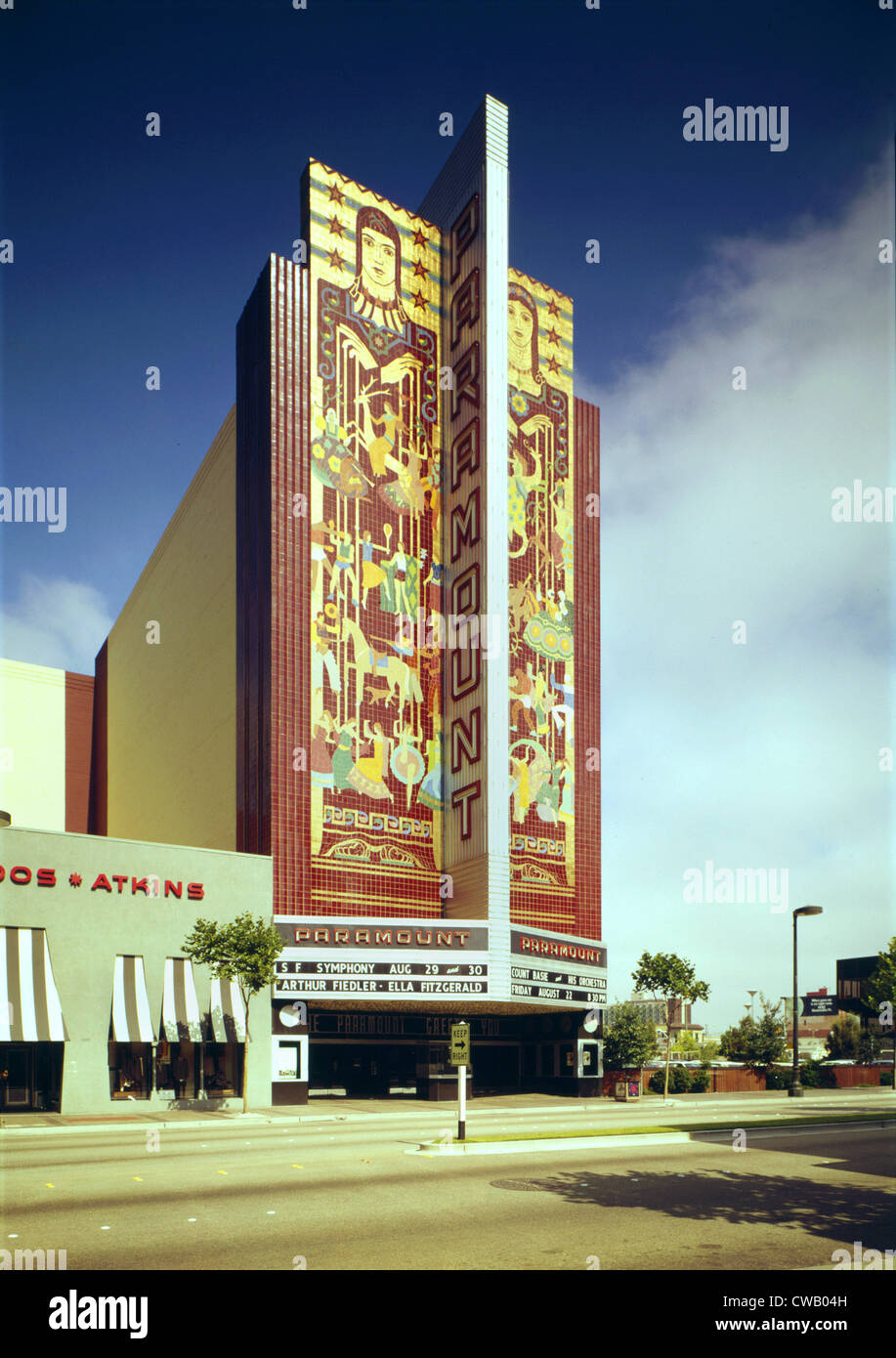 Movie Theaters, The Paramount Theatre, Arthur Fiedler, Ella Fitzgerald, Count Basie on marquee, exterior, 2025 Broadway, Stock Photo