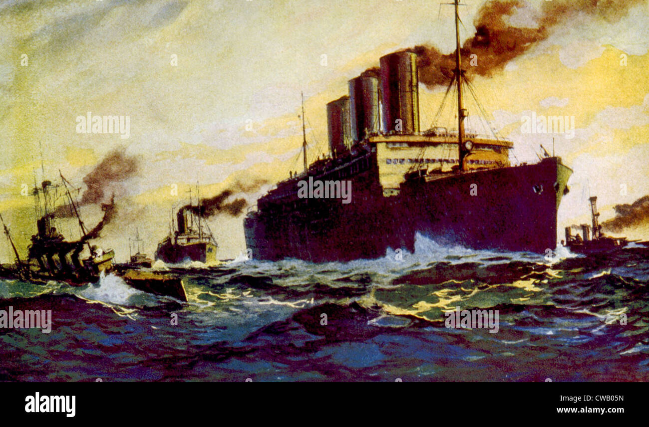 World War I American transport ship bringing troops to England, painting by Fred Hoertz, 1918 Stock Photo