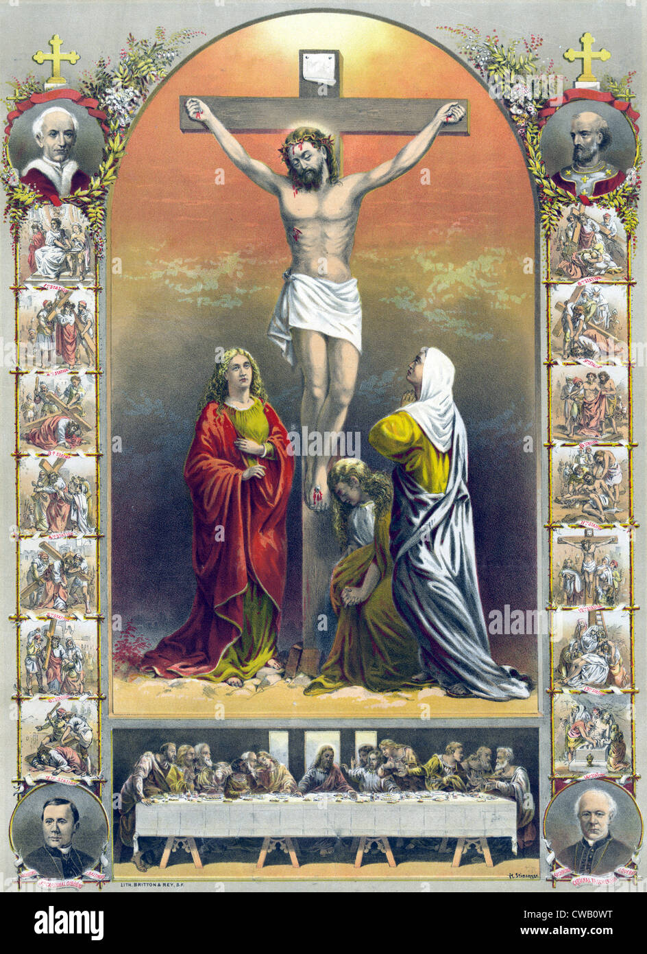 Jesus Christ, The crucifixion and the way of the holy cross, lithograph ...