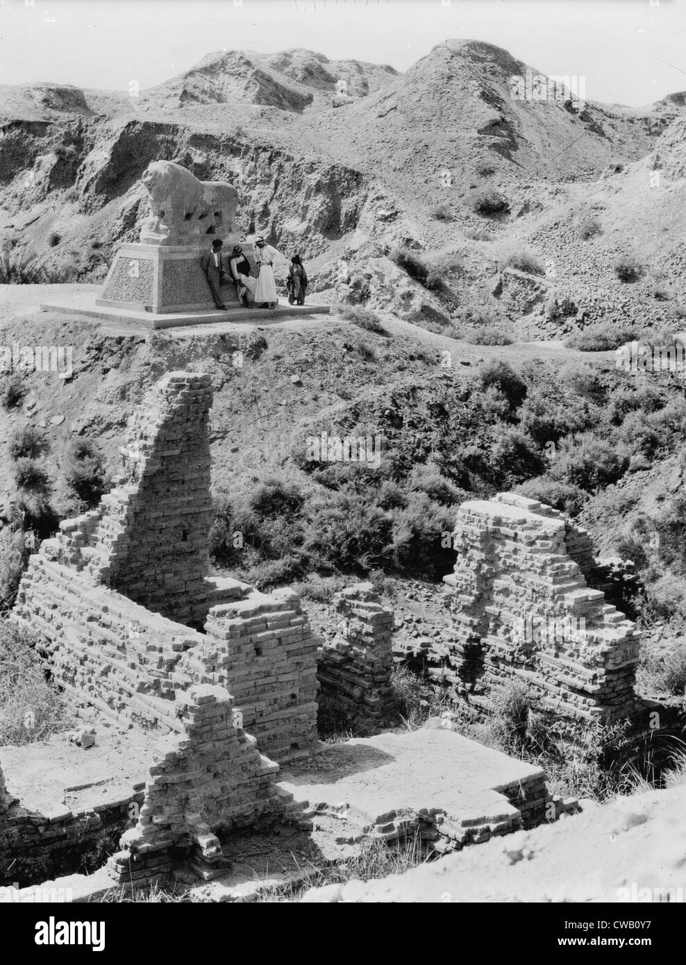 Babylon, Basalt lion marking Daniel's den, Iraq, circa 1932. Stock Photo
