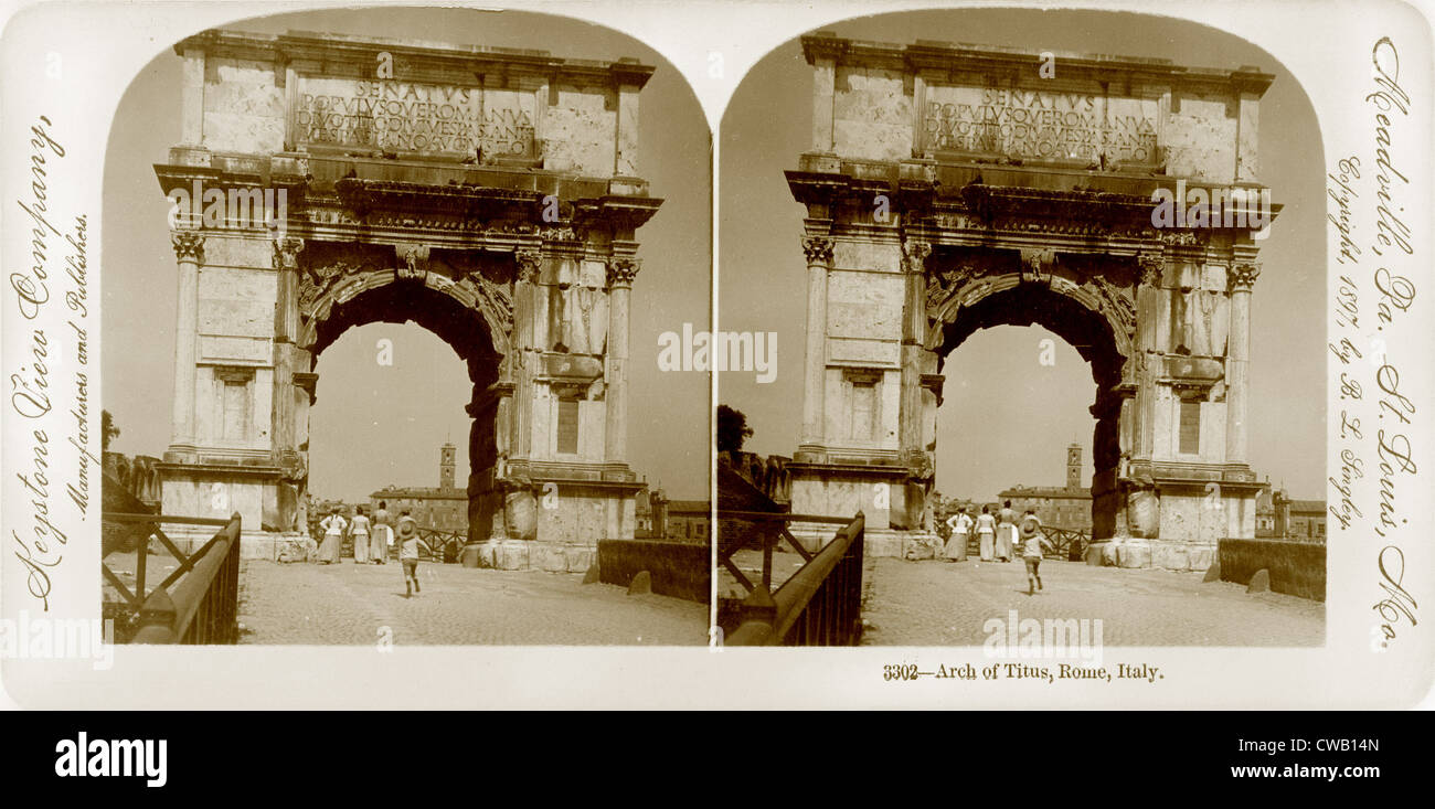 Rome, stereoview of the Triumphal Arch of Titus, Italy, Keystone View Company, circa 1897. Stock Photo