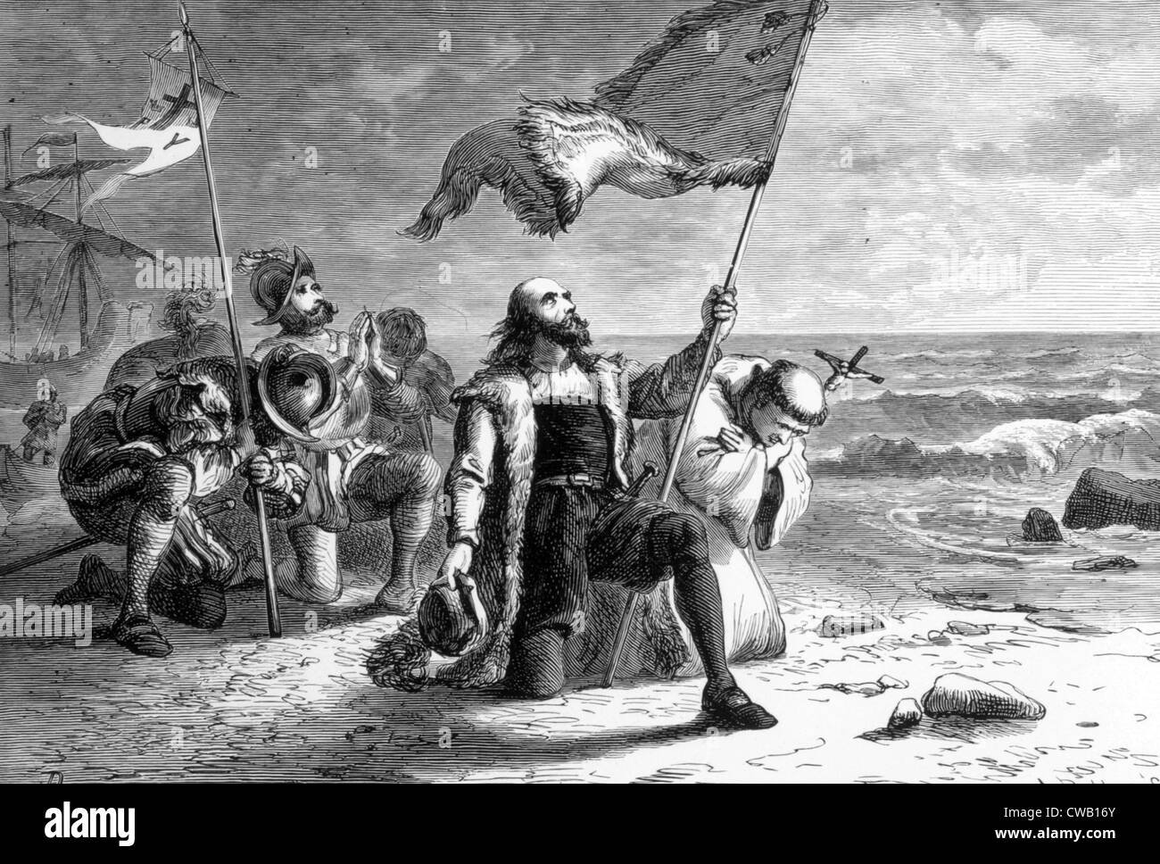 Christopher Columbus landing in the New World, 1492 Stock Photo