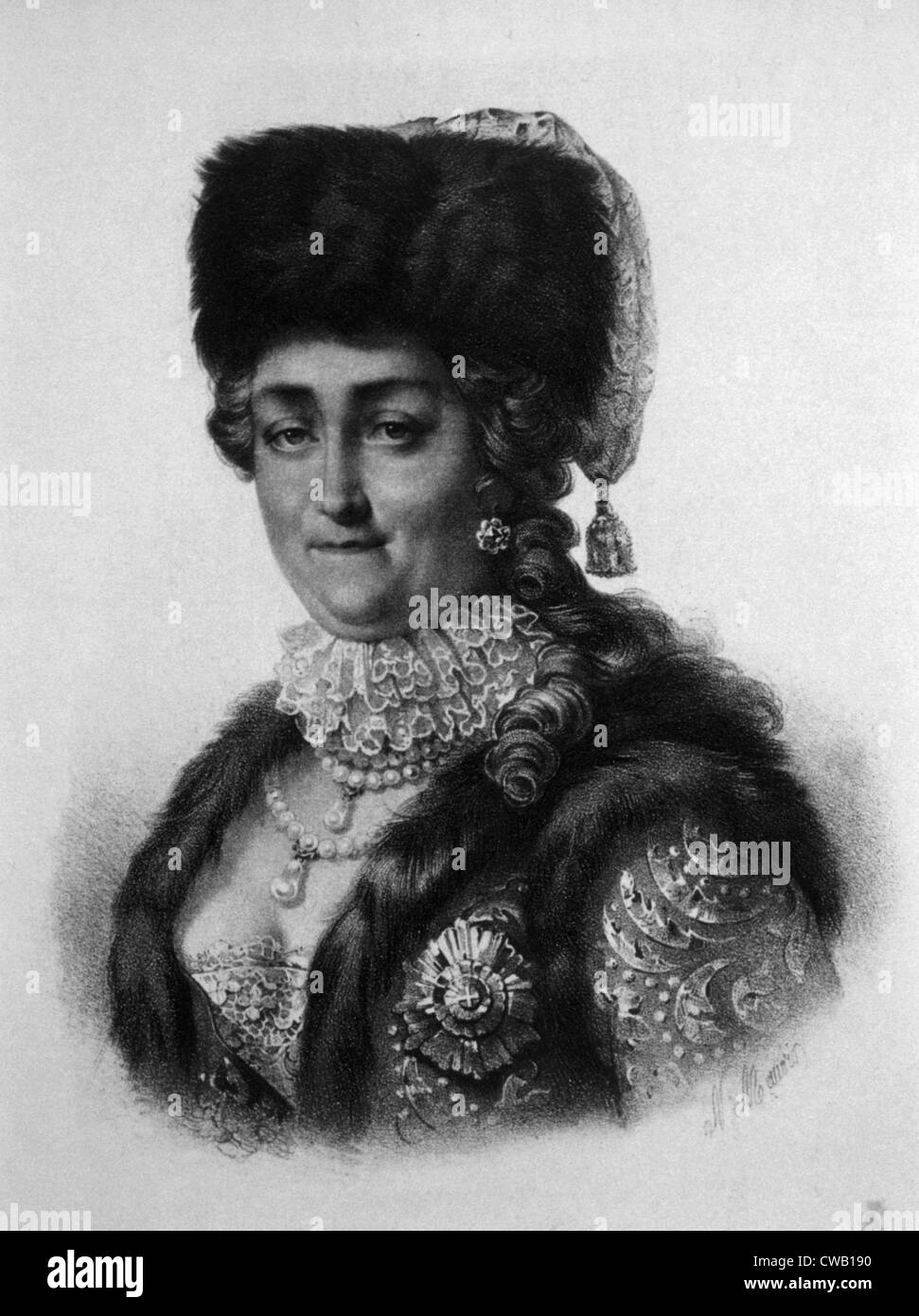 Czarina Catherine I (ca. 1683-1727), Czarina of Russia (1725-1727), gravure by N. Maurin 1905 Stock Photo