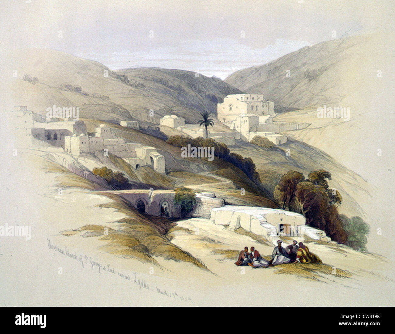 Religion, 4th century Church of St George at Lydda, color lithograph ca 1839 Stock Photo
