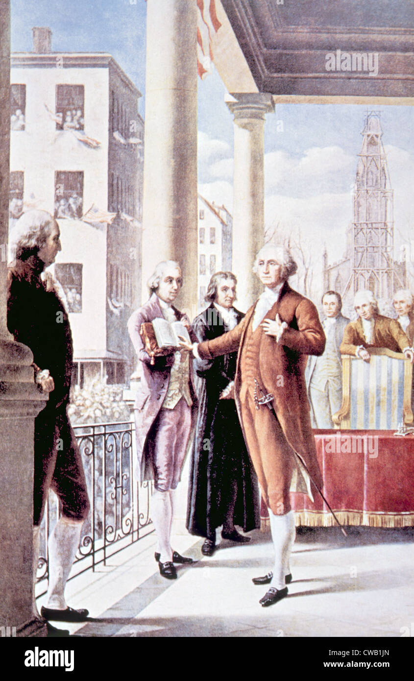 Washington taking the presidential oath of office in New York