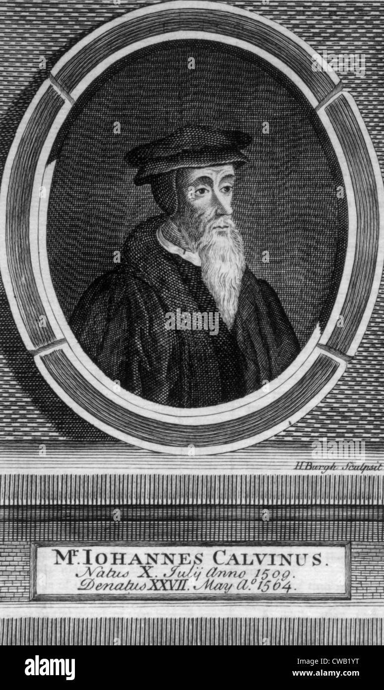 John Calvin (1509-1564), French Protestant theologian of the Reformation, engraving from John Foxe's 'The Lives of the Stock Photo