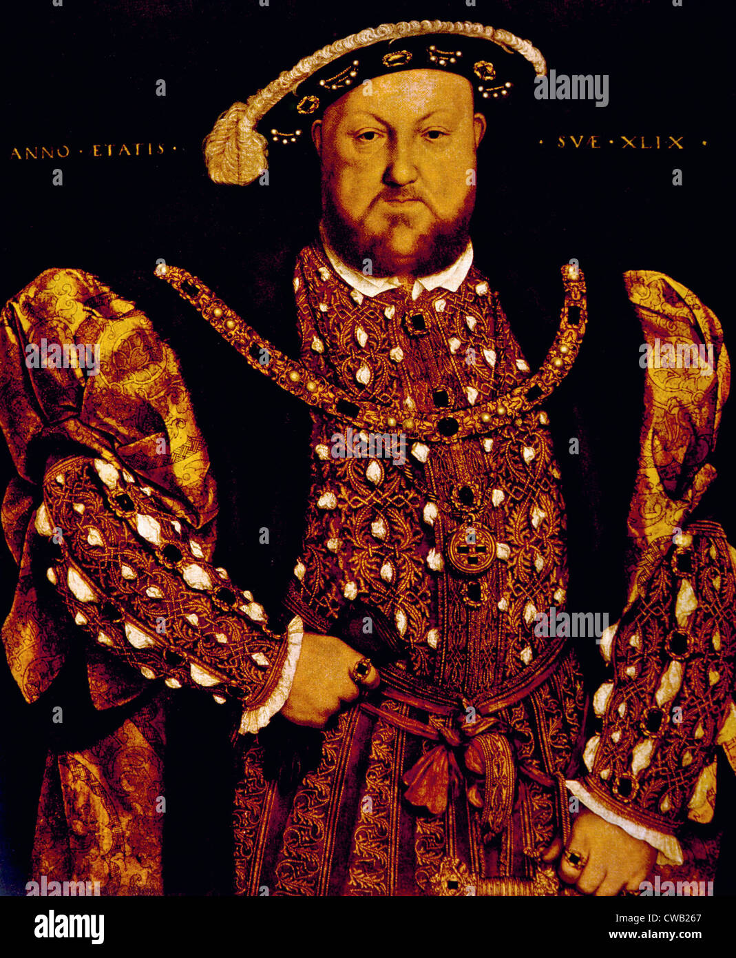 King Henry VIII (1491-1547), King of England, and Ireland, from 1509 until his death. Portrait by Hans Holbein the Younger, Stock Photo