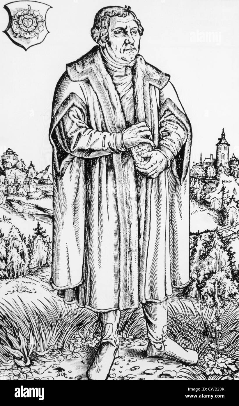 Martin Luther (1483-1546), woodcut by Lucas Cranach the Younger, ca. 1546 Stock Photo
