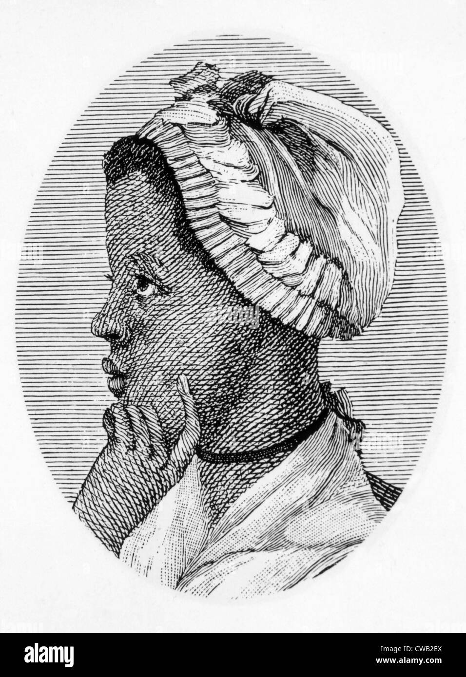 Phillis Wheatley (1753-1784), the first African American female writer to be published in the United States in 1773. Engraving Stock Photo
