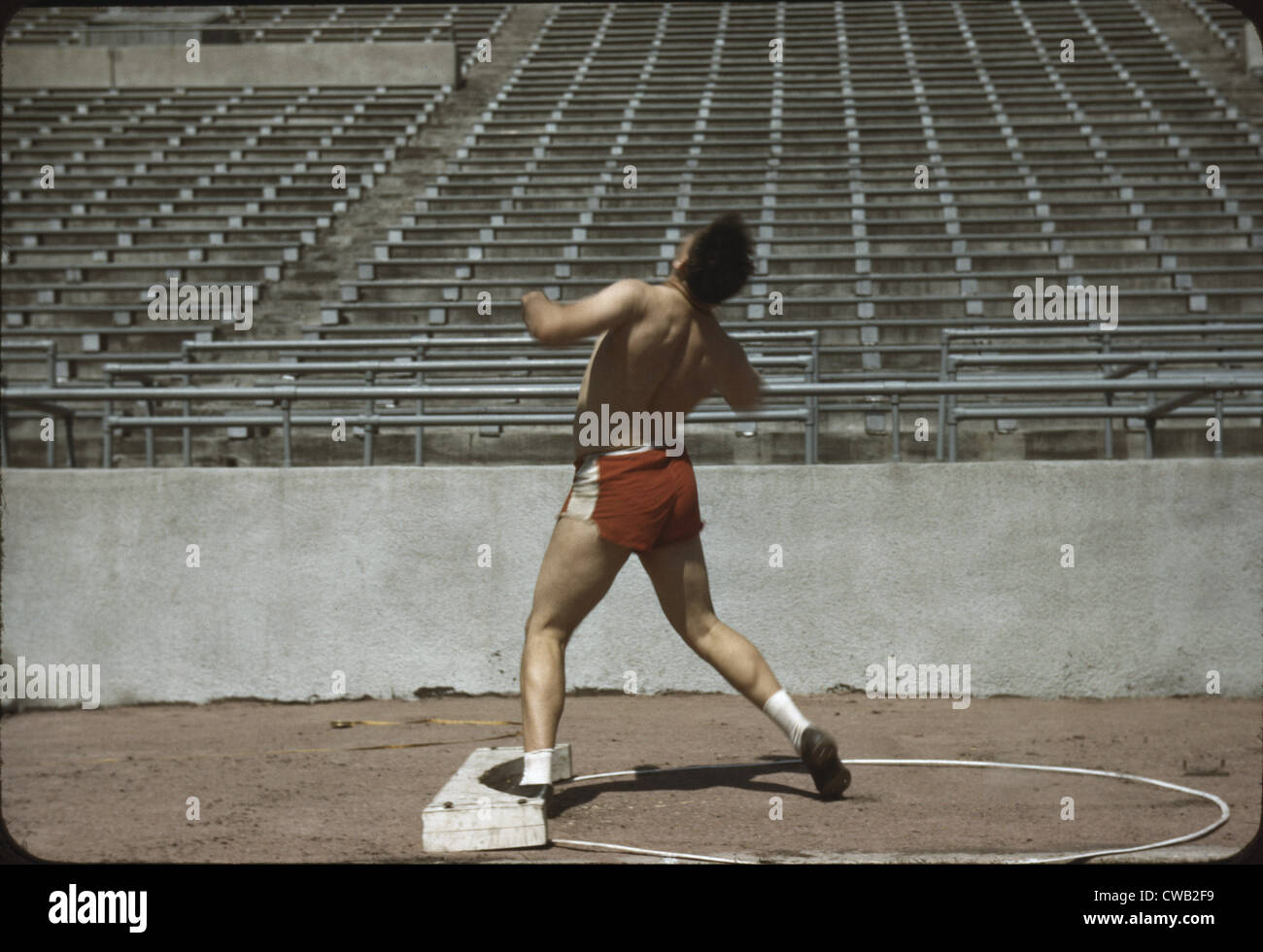 Nebraska, shot putter at the University of Nebraska, photograph by John Vachon, 1942. Stock Photo