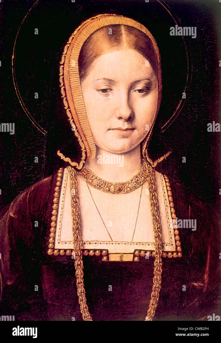 Queen Katherine of Aragon (1485-1536), first wife of King Henry VIII (1491-1547). Painting by Michael Sittow. Stock Photo