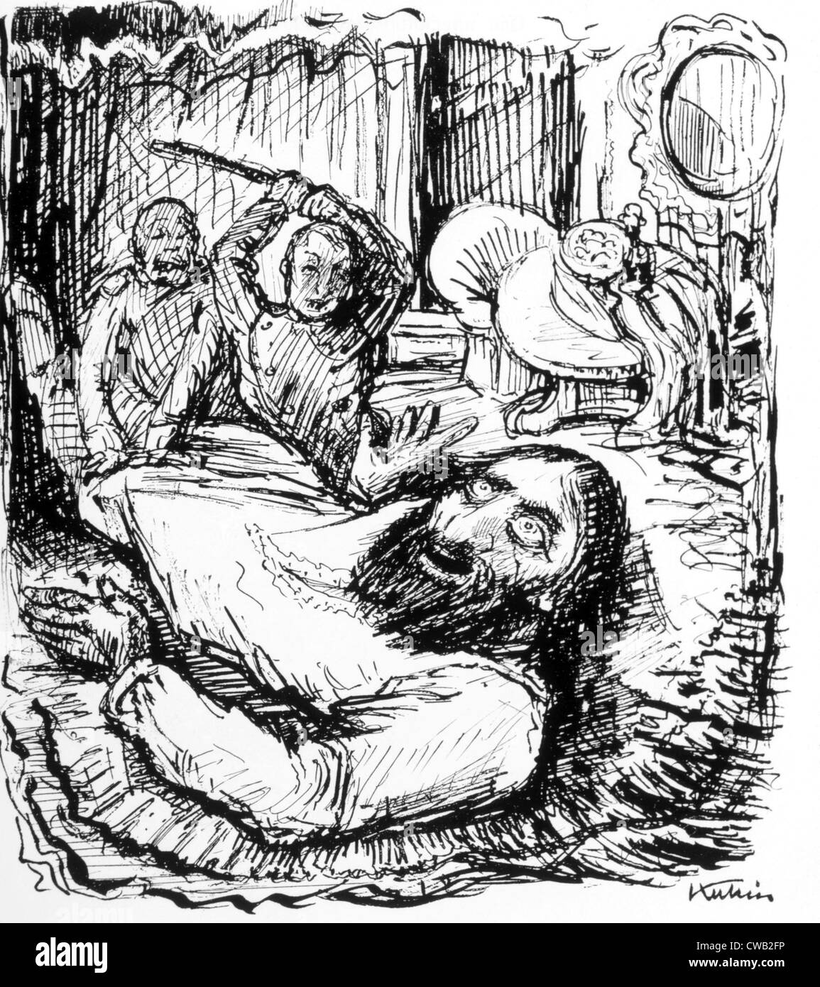 The assassination of Russian 'holy man' Rasputin (1872-1916), cartoon by Alfred Kubin in 'Simplicissimus,' 1925 Stock Photo
