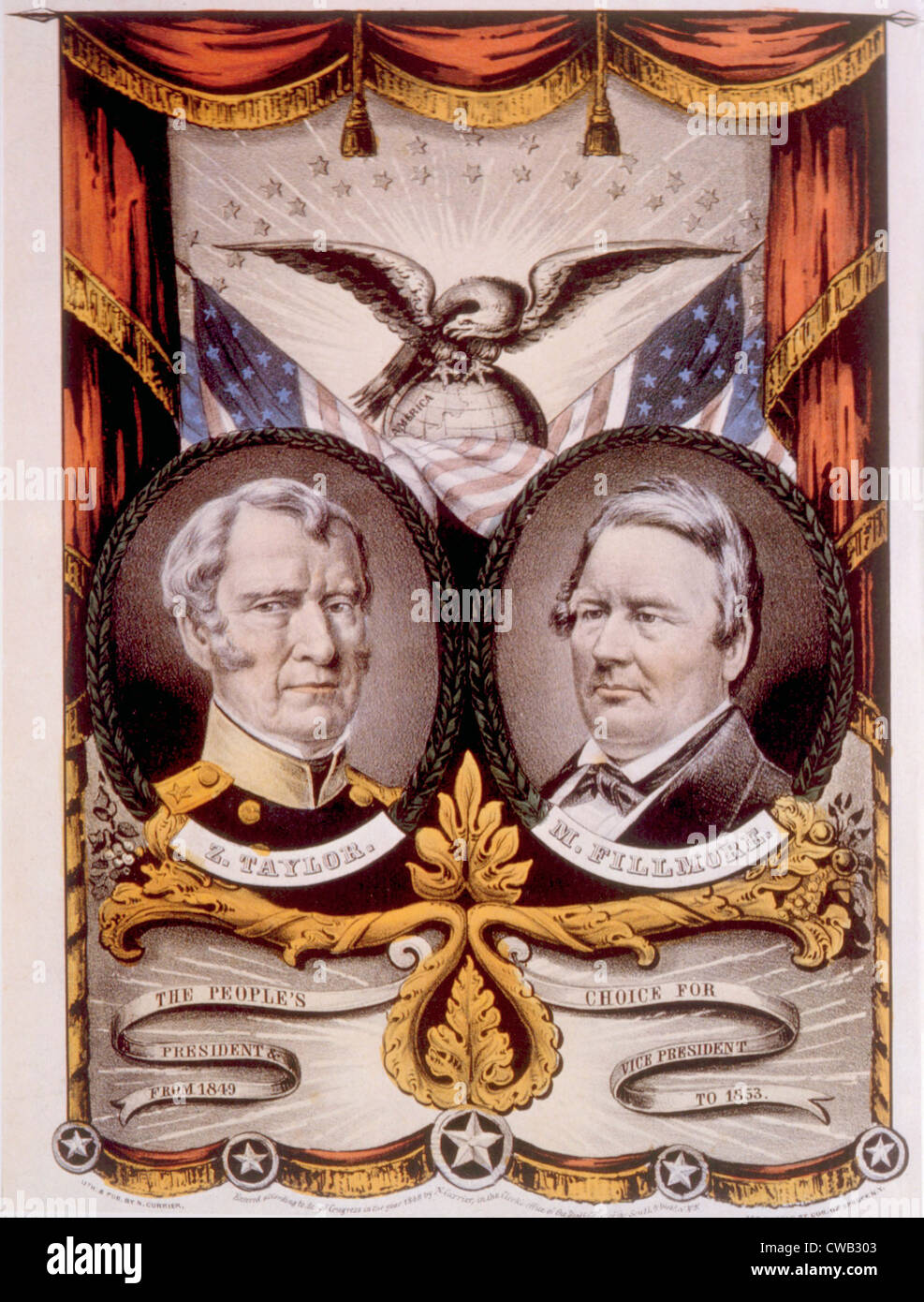Campaign poster for the Whig Party candidates Zachary Taylor for President, Millard Fillmore for Vice President, 1848, Currier Stock Photo