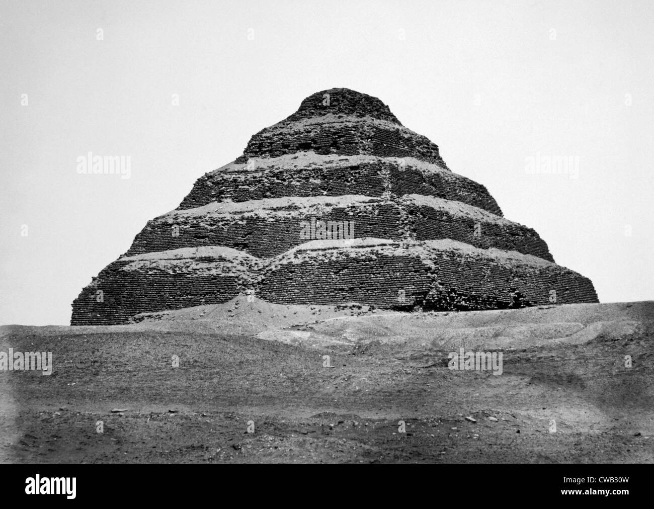 The Step Pyramid of King Zoser, III Dynasty, Old Kingdom, ca. 2590 B.C., photograph by Antoine Beato ca. 1880 Stock Photo