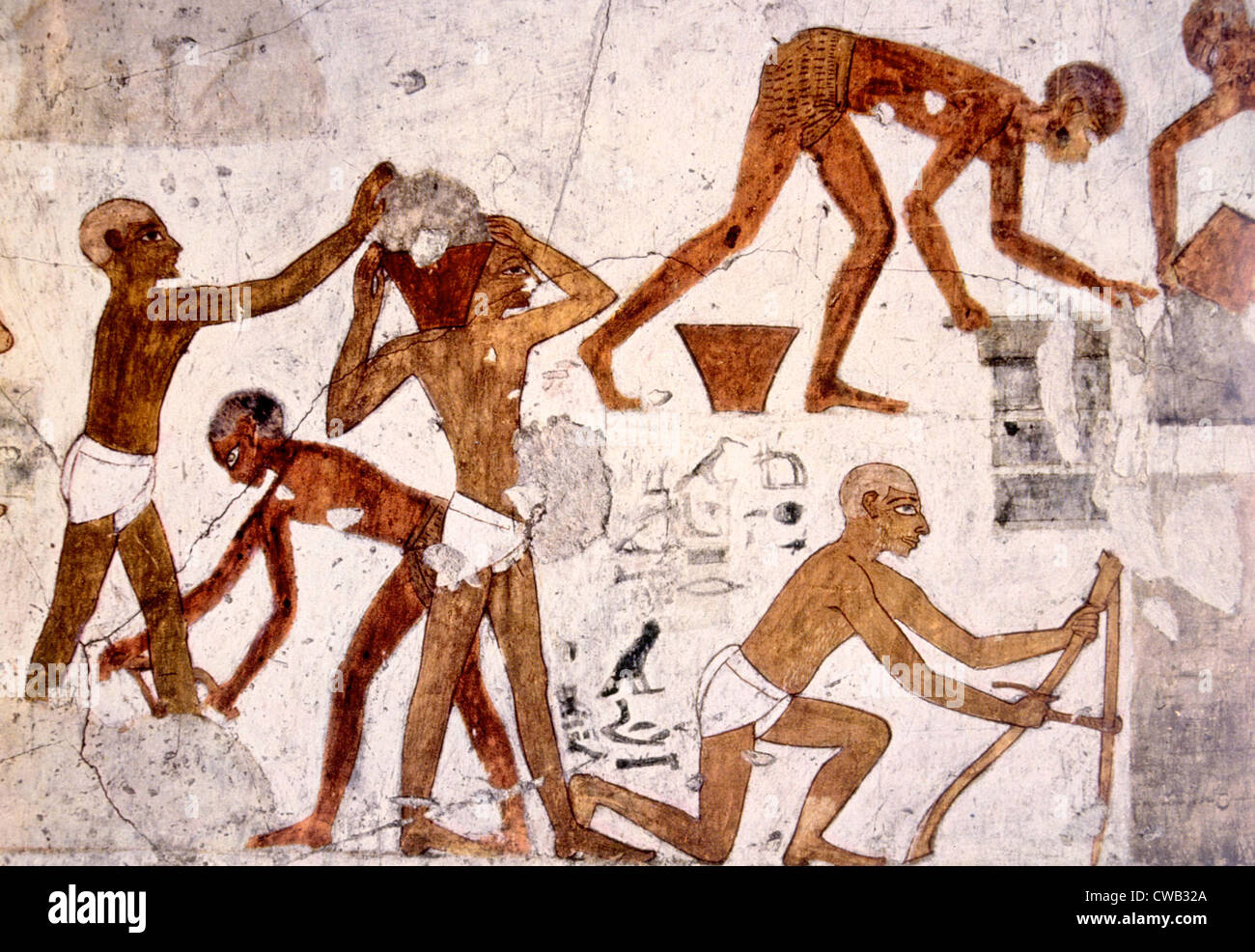 Painting of workers making bricks from the tomb of Rekhmire, Thebes, Egypt Stock Photo