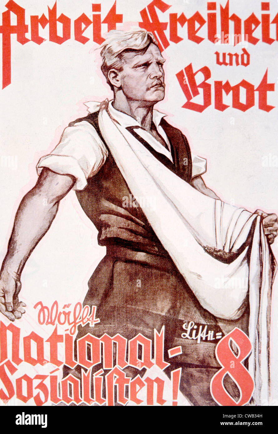 Work, Freedom and Bread!, Nazi party election poster, ca. 1931 Stock Photo
