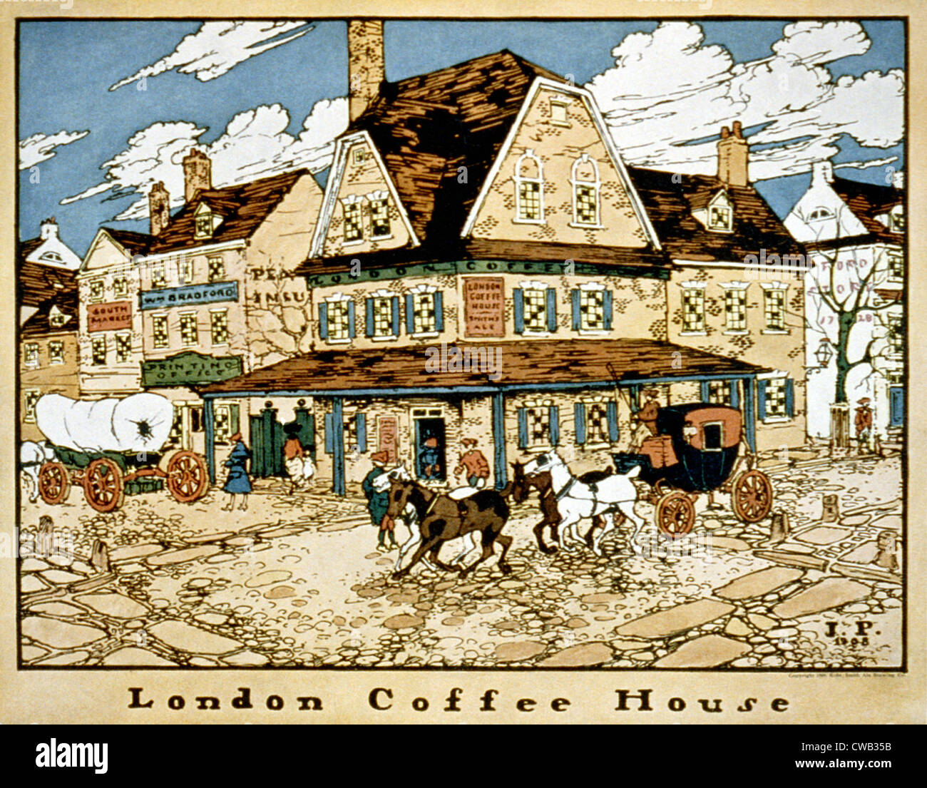 Philadelphia, colonial inn, the London Coffee House, halftone print, Pennsylvania, circa 1908. Stock Photo