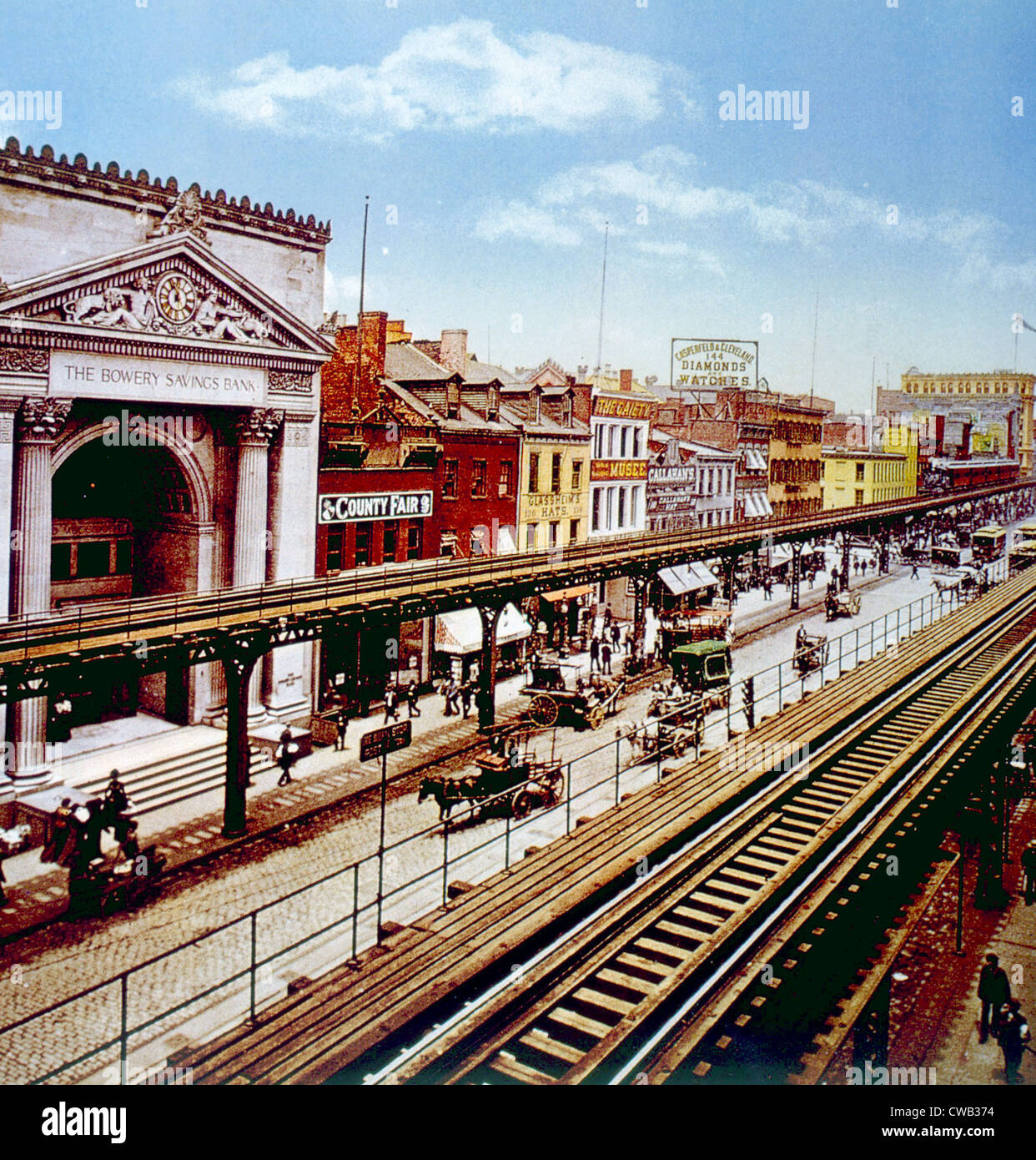 The Bowery with its elevated rail line, Manhattan, New York city