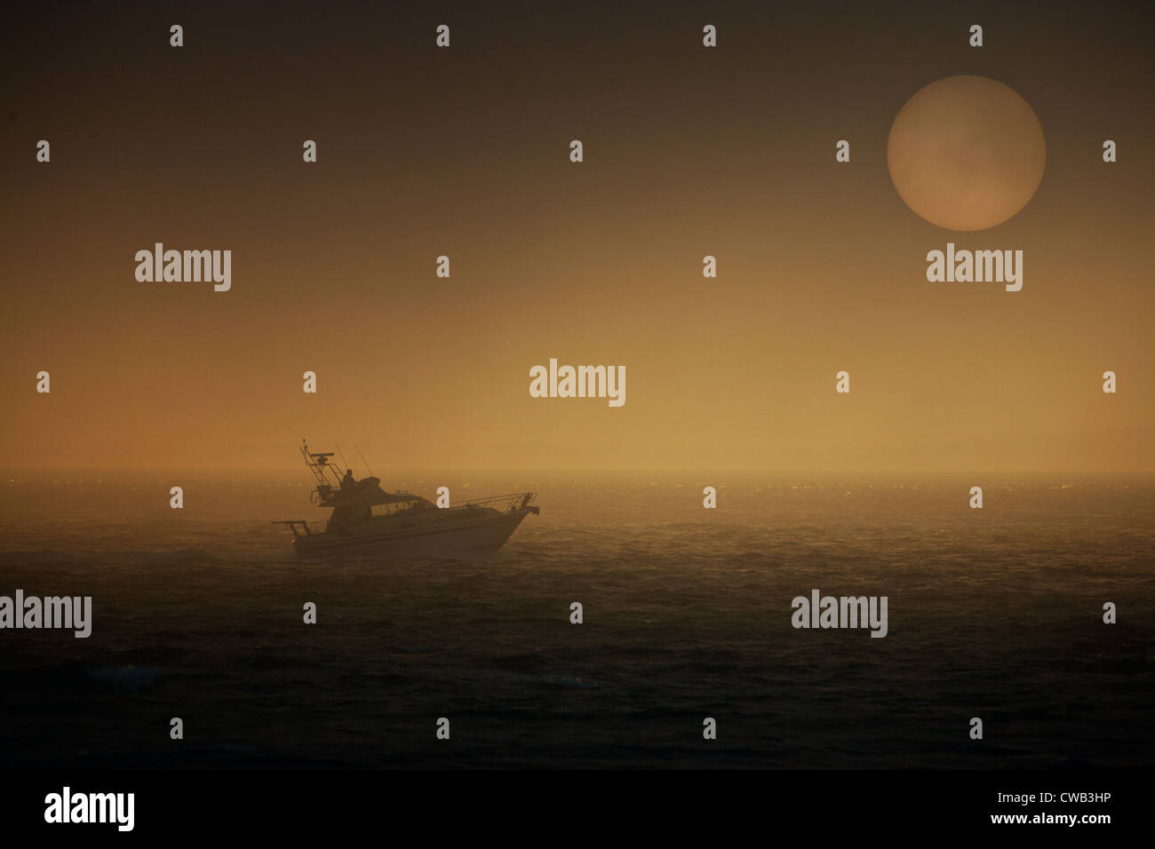 Mist, sun, sea, The Solent, Power Boat, Gin Palace, Motor Boat, Colwell