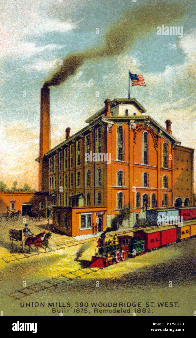 Detroit. Union Mills, Detroit Michigan. Color lithograph, 1895 Stock Photo