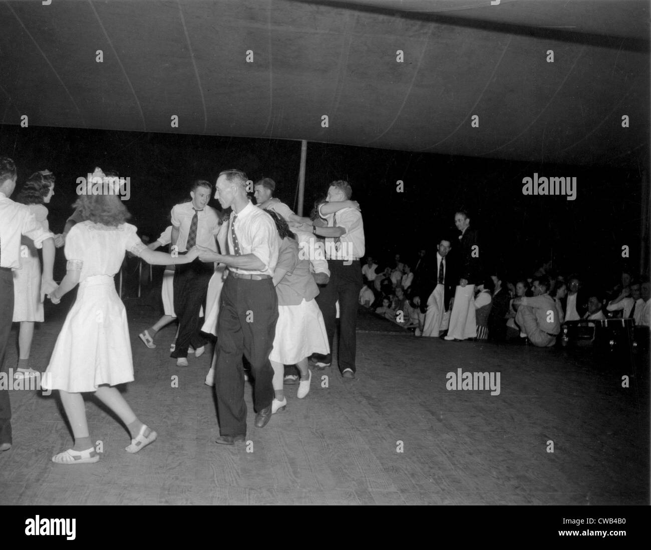 Square dance team dancing at the Mountain Music Festival, Asheville, North Carolina, circa 1938-1950. Stock Photo
