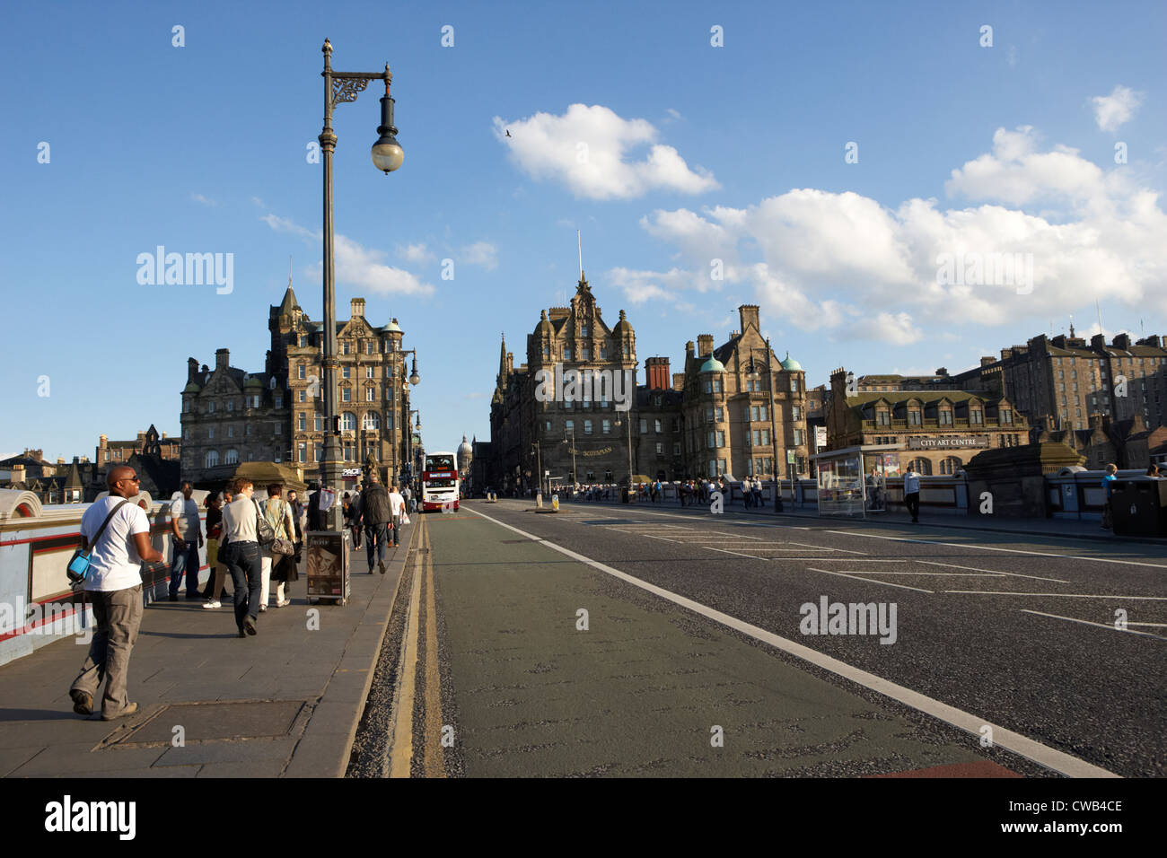 bus lane over the north bridge in edinburgh city centre scotland uk