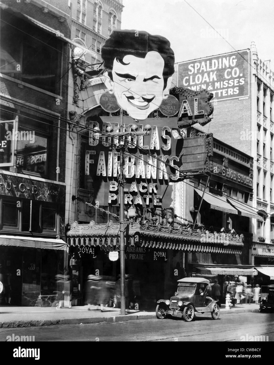 Massive sign promoting the screening of THE BLACK PIRATE with Douglas Fairbanks, Sr., at the Royal Theater movie house,   1022 Stock Photo