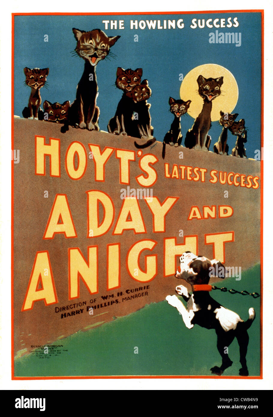 Hoyt's latest success, A Day and a Night the Howling Success, lithograph, poster for the play by Charles Hale Hoyt, circa 1899. Stock Photo
